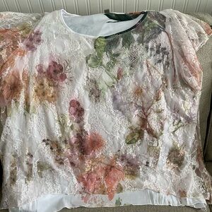 Floral Lace Overlay Women's Top - White Multi